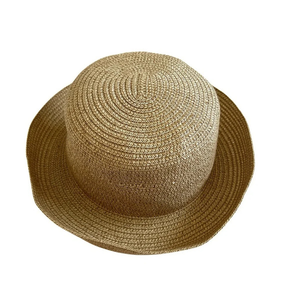 St John's Bay Women's Floppy Sun Hat Beige Woven Wide Brim Foldable - Picture 2 of 4